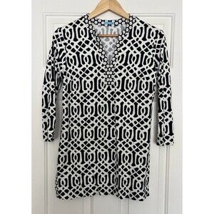 J. McLaughlin Catalina Cloth black/white geo print split neck Tunic Size Small